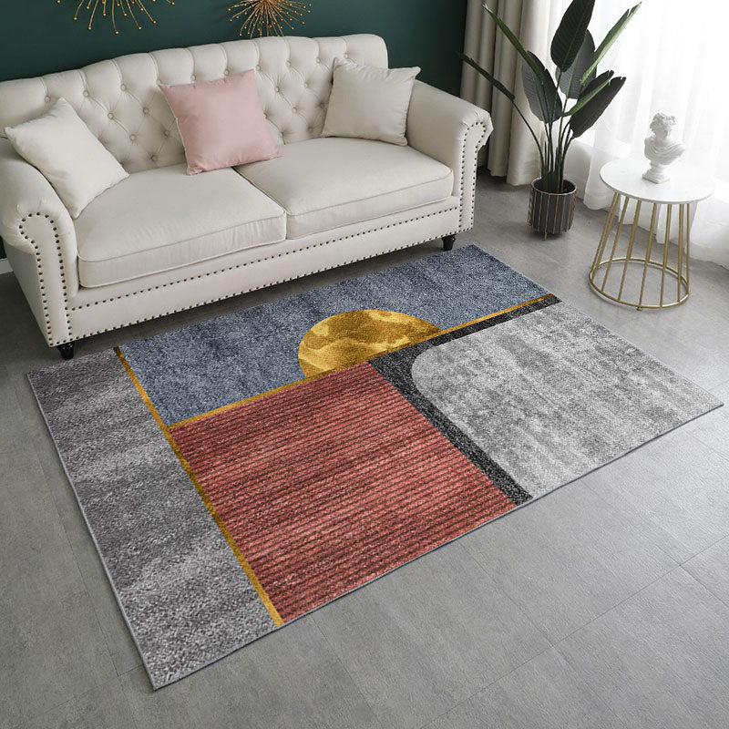 Light Pink Rug Polyester Color Block Indoor Rug Non-Slip Backing Rug for Home Decor
