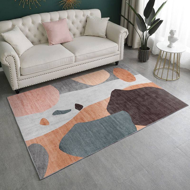 Light Pink Rug Polyester Color Block Indoor Rug Non-Slip Backing Rug for Home Decor