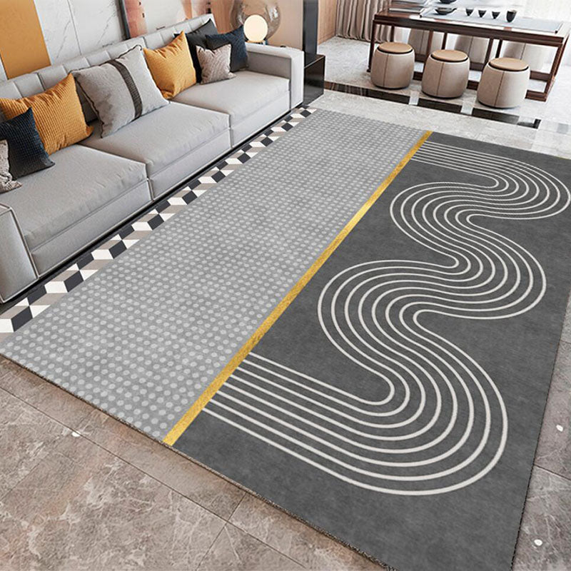 Light Grey Modern Rug Polyester Graphic Rug Washable Indoor Rug for Home Decor