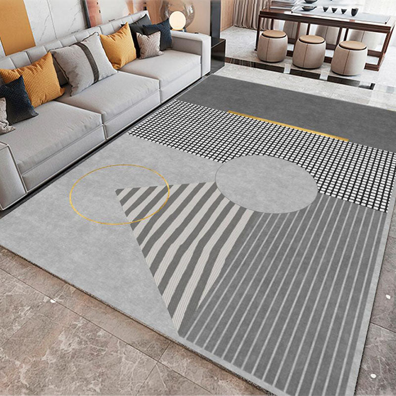 Light Grey Modern Rug Polyester Graphic Rug Washable Indoor Rug for Home Decor