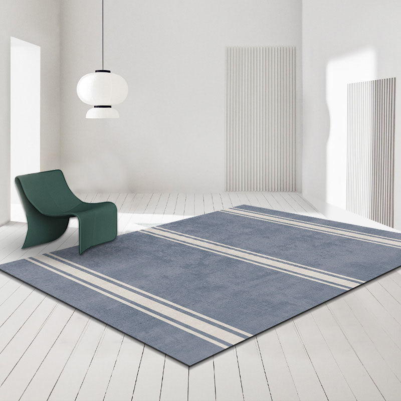 Modern Color Block Area Carpet Blue Polyester Area Rug Non-Slip Backing Rug for Living Room