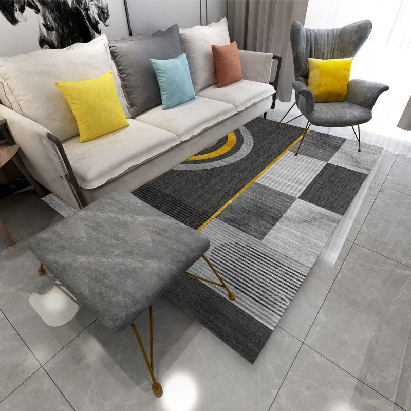 Dark Grey Modern Carpet Polyester Striped Carpet Non-Slip Backing Carpet for Home Decor