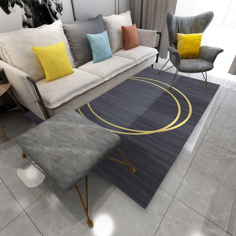 Dark Grey Modern Carpet Polyester Striped Carpet Non-Slip Backing Carpet for Home Decor