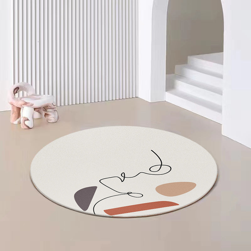 Round Carpet Simple Contrast Panel Area Rug Polyester Stain Resistant Indoor Carpet for Home Decor