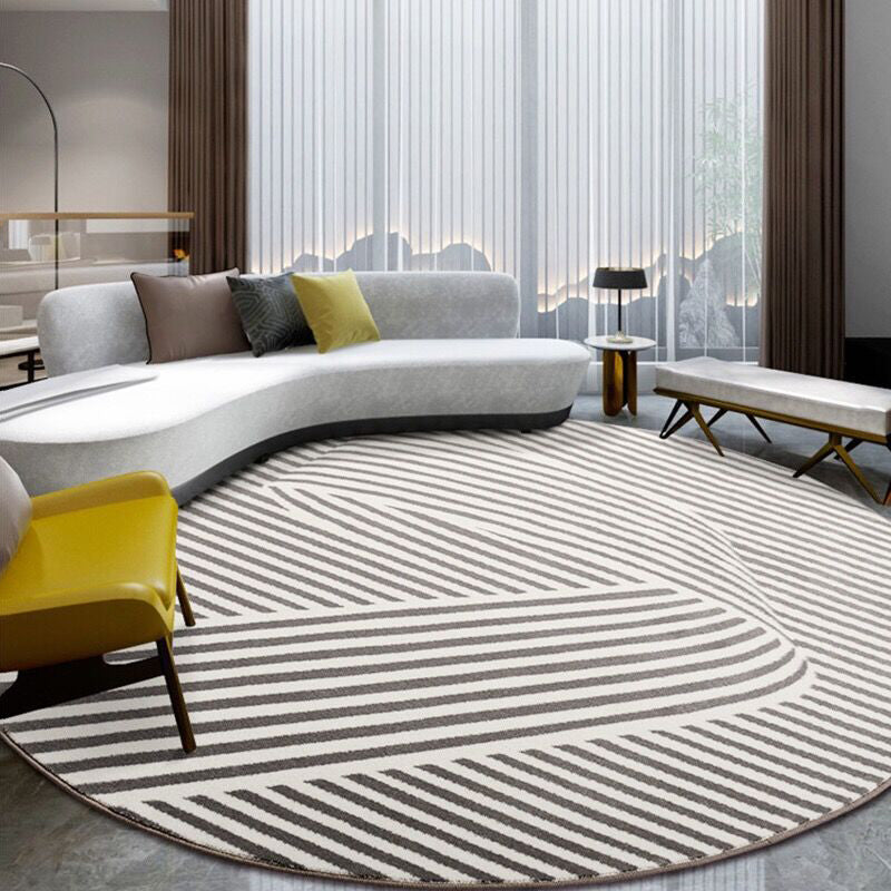 Round Area Rug Carpet Leisure Striped Pattern Carpet Polyester Non-Slip Carpet for Home Decor