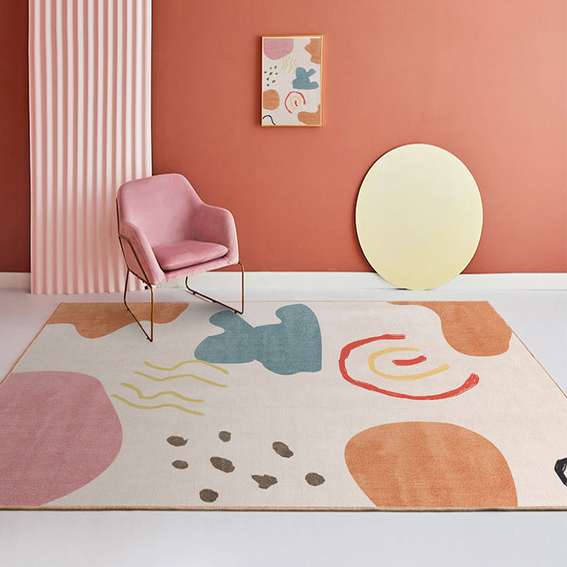 Pink Simplicity Carpet Polyester Color Block Carpet Stain Resistant Carpet for Drawing Room