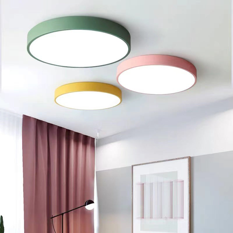 Colorful Macaron Round Flush Mount Metallic LED Ceiling Light for Bedroom