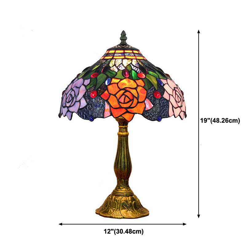 Flower Nightstand Lamp Tiffany Style Stained Art Glass Multi-Color Table Lamp
