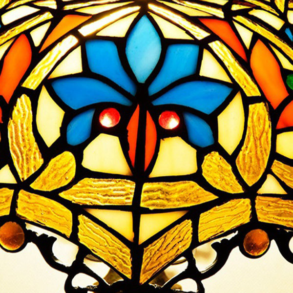 Lampada da comtore a forma di ciotola macchiata in vetro in stile tiffany leggero in multicolori