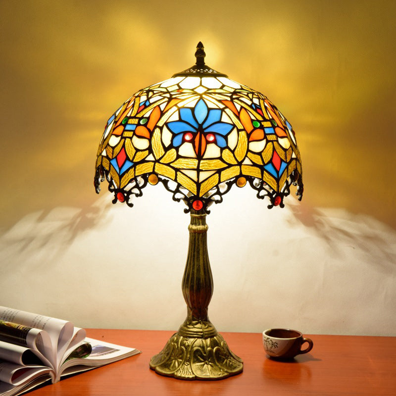 Lampada da comtore a forma di ciotola macchiata in vetro in stile tiffany leggero in multicolori