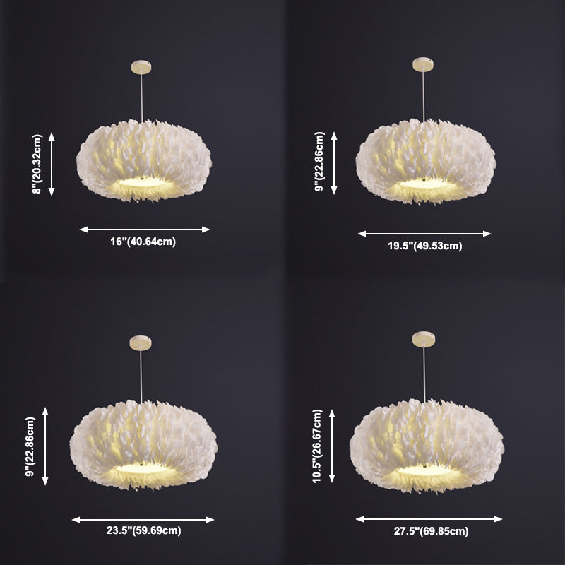 Bedroom Feather Pendant Lamp Nordic Style Round Shape Feather Hanging Chandelier Lamp