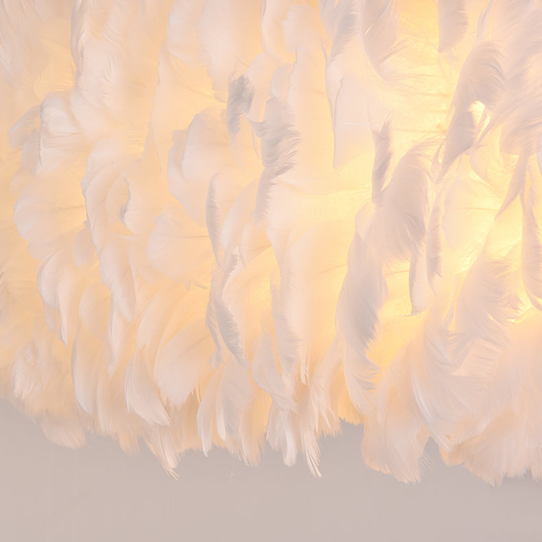 Bedroom Feather Pendant Lamp Nordic Style Round Shape Feather Hanging Chandelier Lamp