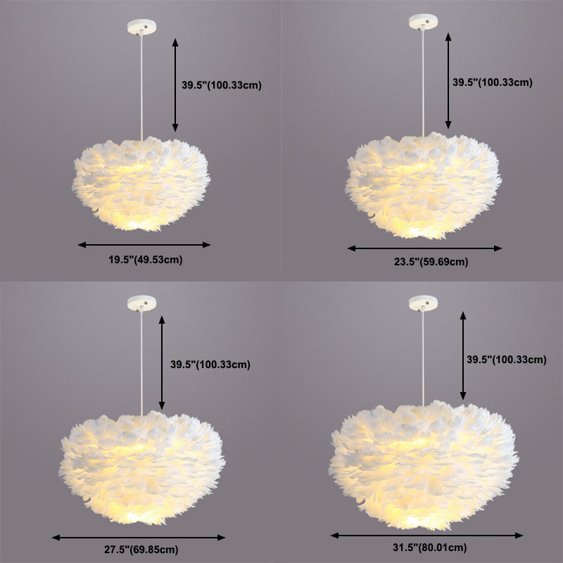 Lampe pendentielle en plumes