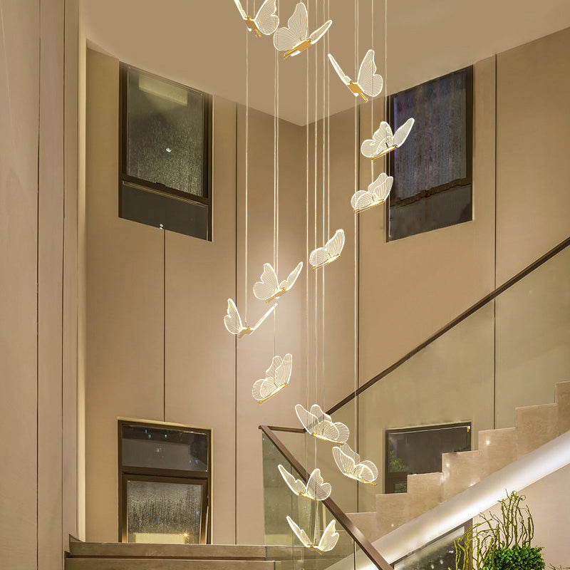 LED Butterfly Pendant Chandelier Nordic Style Butterfly Light Fixture For Loft Staircase