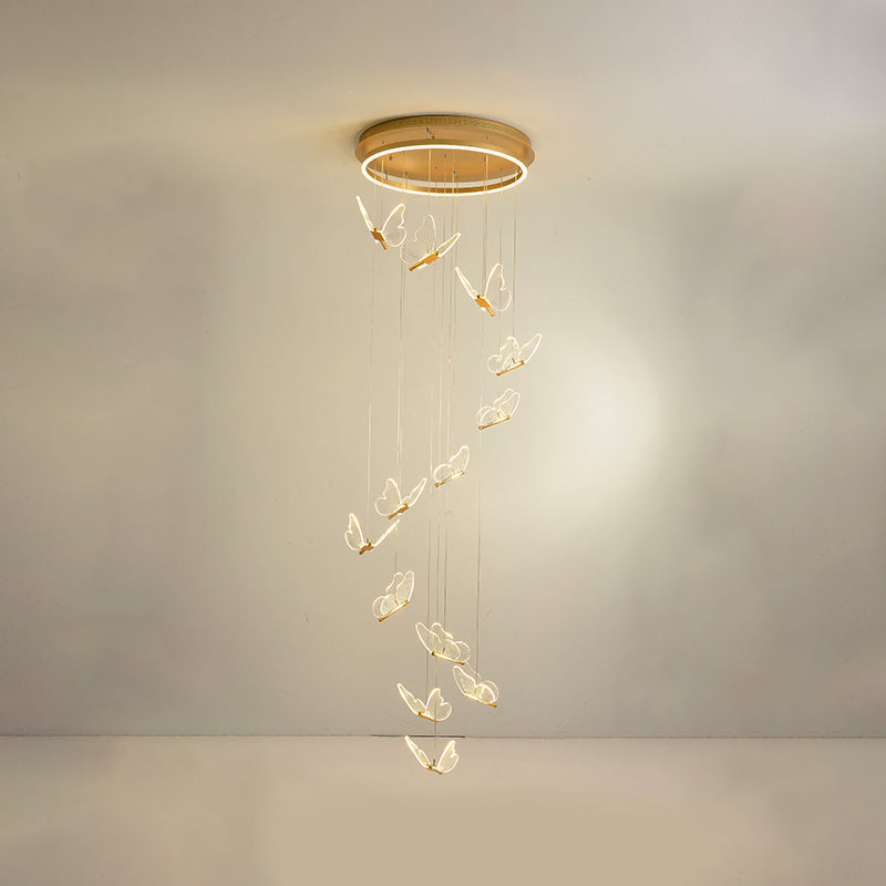 LED Butterfly Pendant Chandelier Nordic Style Butterfly Light Fixture For Loft Staircase