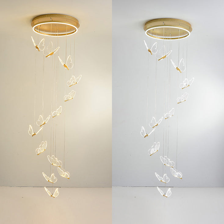 LED Butterfly Pendant Chandelier Nordic Style Butterfly Light Fixture For Loft Staircase