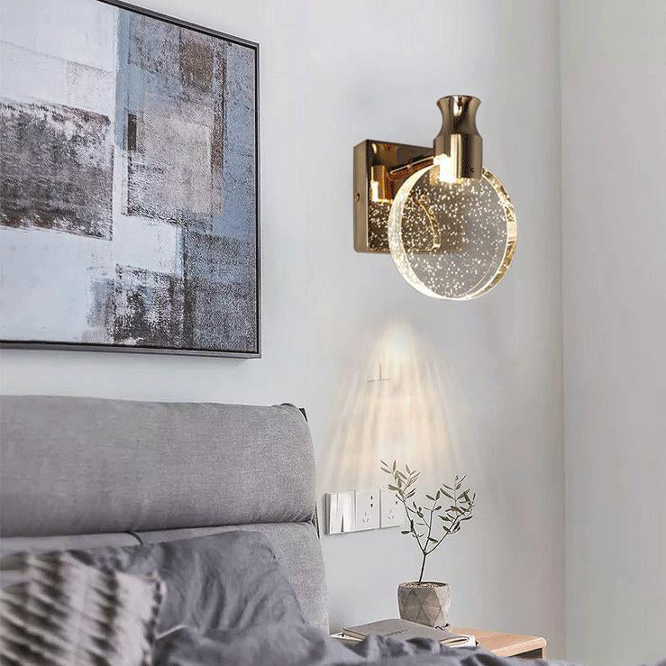 Round Crystal Wall Light Sconces Postmodern Wall Mounted Lighting for Bedroom