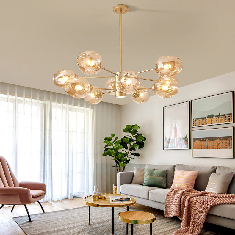Cognac Color Glass Chandelier Lighting Fixture Modern Chandelier Pendant Light for Living Room