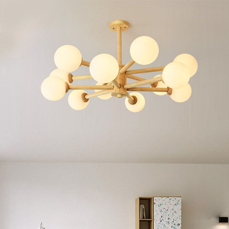 Kreative hölzerne Deckenleuchte mit Glasschatten für den Salon