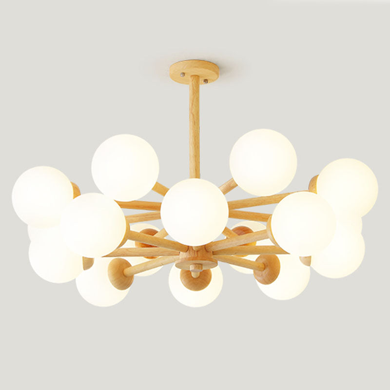 Kreative hölzerne Deckenleuchte mit Glasschatten für den Salon