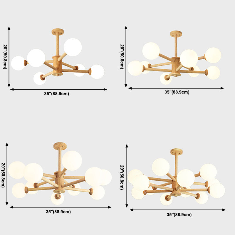 Kreative hölzerne Deckenleuchte mit Glasschatten für den Salon