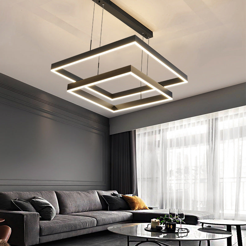 Rectangular Contemporary Chandelier Light Fixtures Restaurant Hanging Chandelier with Acrylic Shade