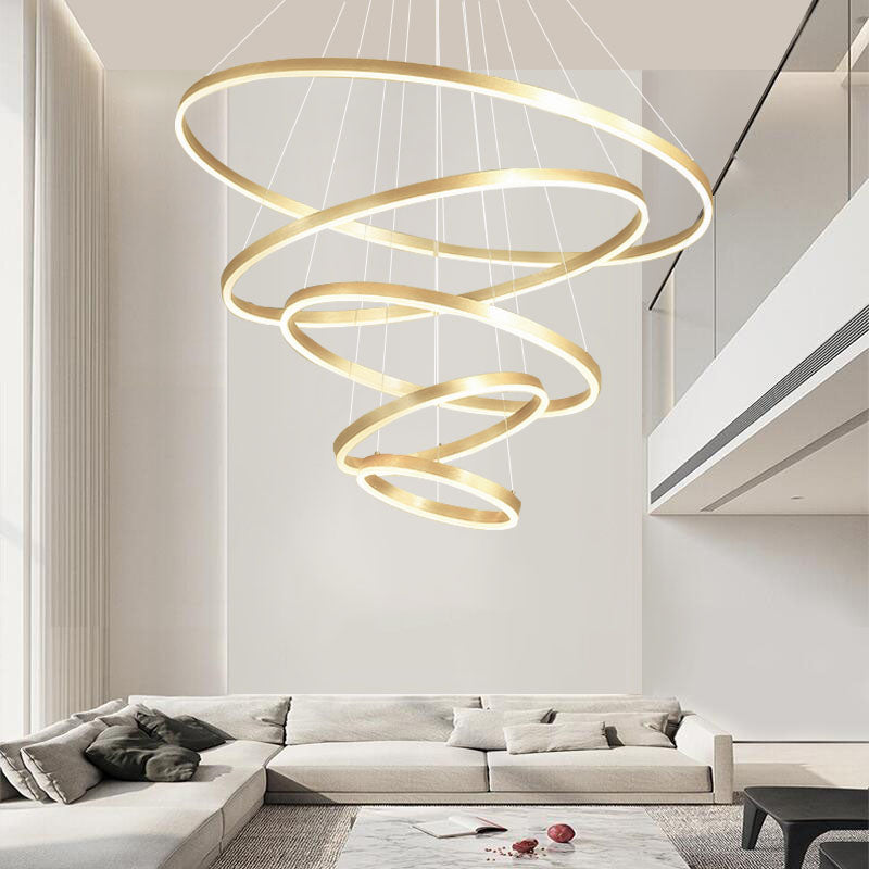 Lampada appesa a soffitto multistrato creativo con tonalità metallica per salotto