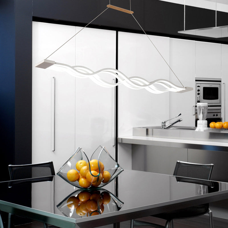 Modern Concise LED Island Light Lacquered Iron Linear Pendant Light with Acrylic Shade