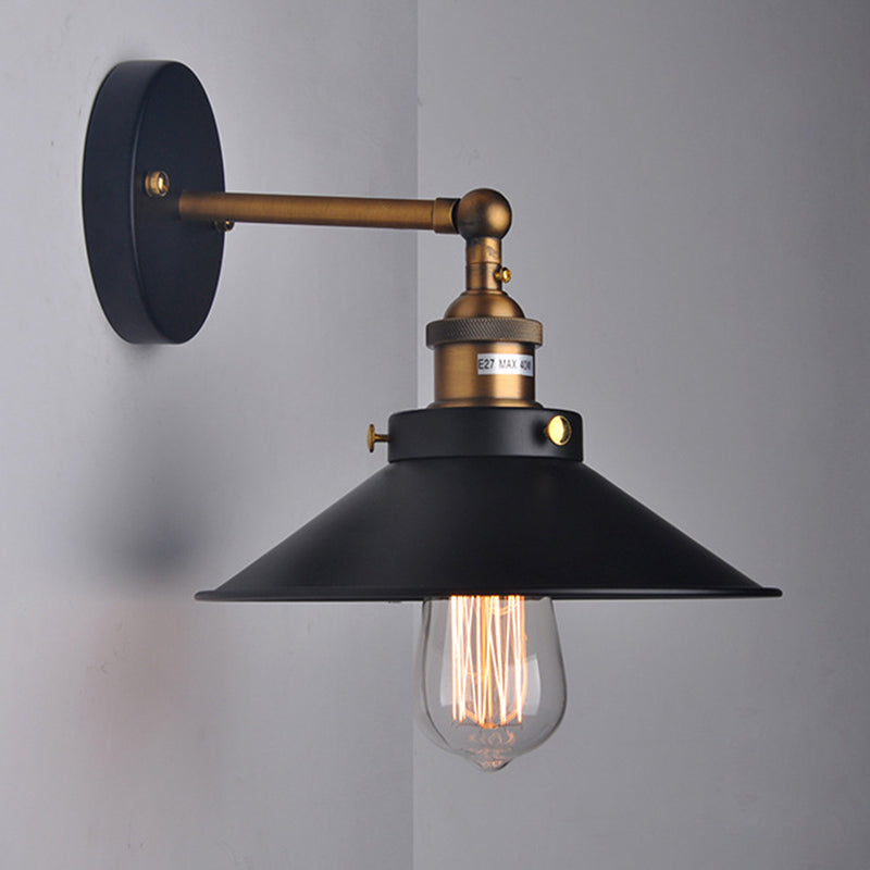Flare Shade Light Industrial Style 1 Light Metal Wall Sconce Light Fixture in Black