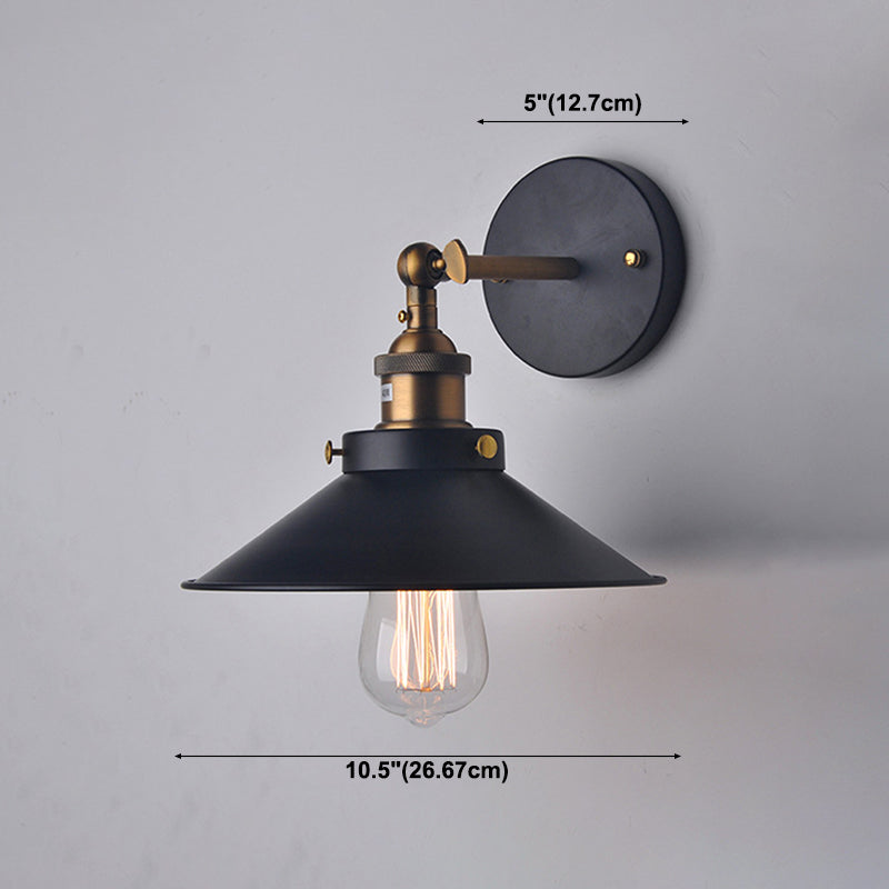Flare Shade Light Industrial Style 1 Light Metal Wall Sconce Light Fixture in Black