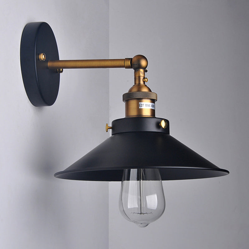 Flare Shade Light Industrial Style 1 Light Metal Wall Sconce Light Fixture in Black