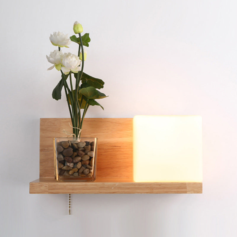 Luce da parete rettangolare di vetro in moderna lampada a parete singola in legno moderna, navi senza decorazioni