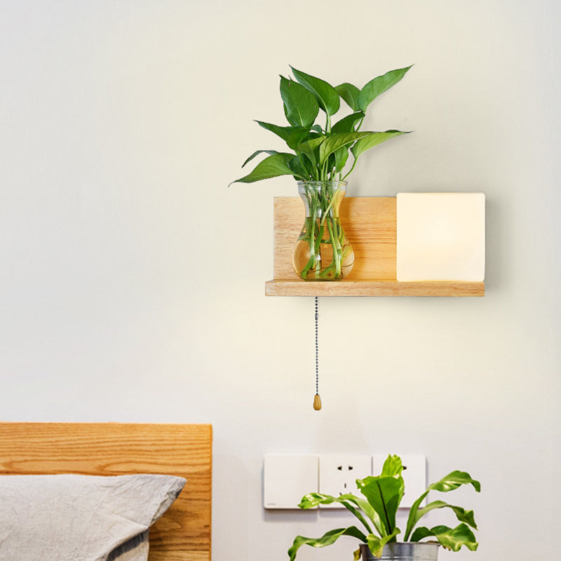 Luce da parete rettangolare di vetro in moderna lampada a parete singola in legno moderna, navi senza decorazioni