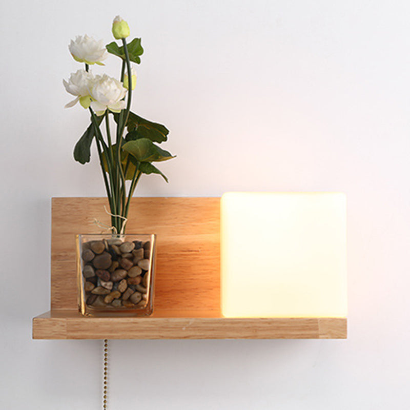 Luce da parete rettangolare di vetro in moderna lampada a parete singola in legno moderna, navi senza decorazioni