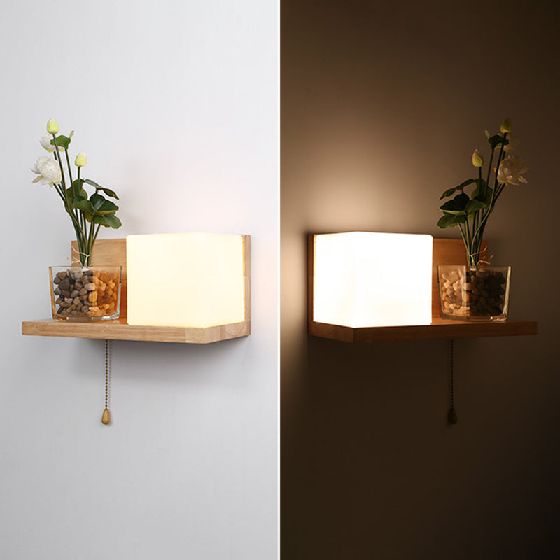 Luce da parete rettangolare di vetro in moderna lampada a parete singola in legno moderna, navi senza decorazioni