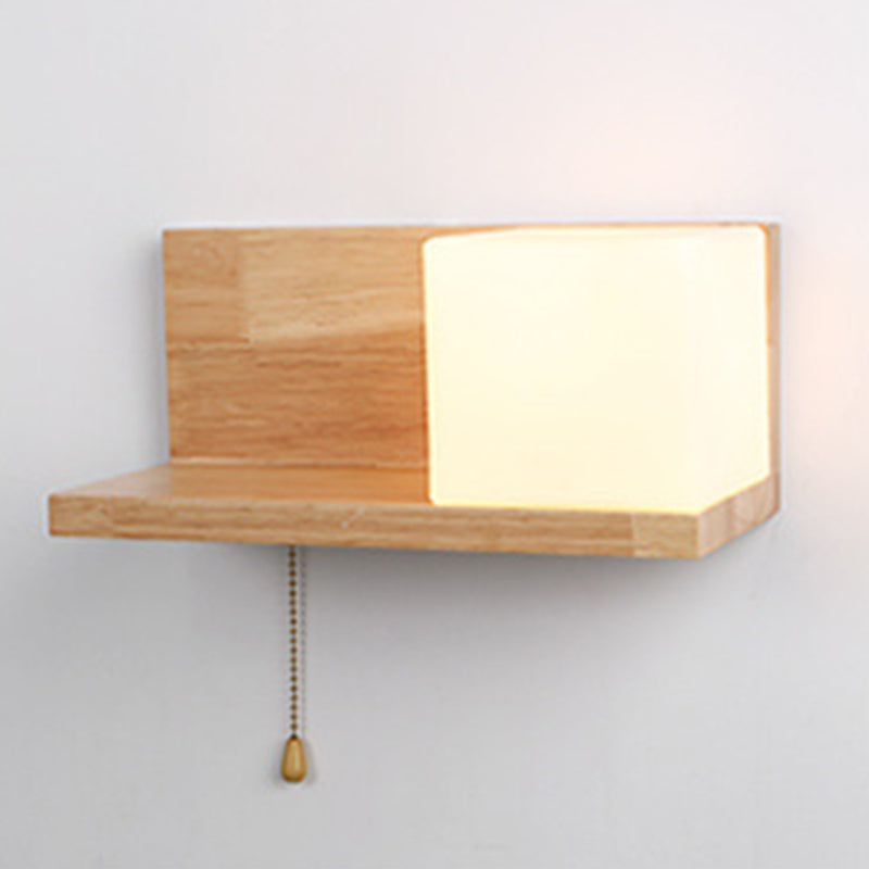 Luce da parete rettangolare di vetro in moderna lampada a parete singola in legno moderna, navi senza decorazioni