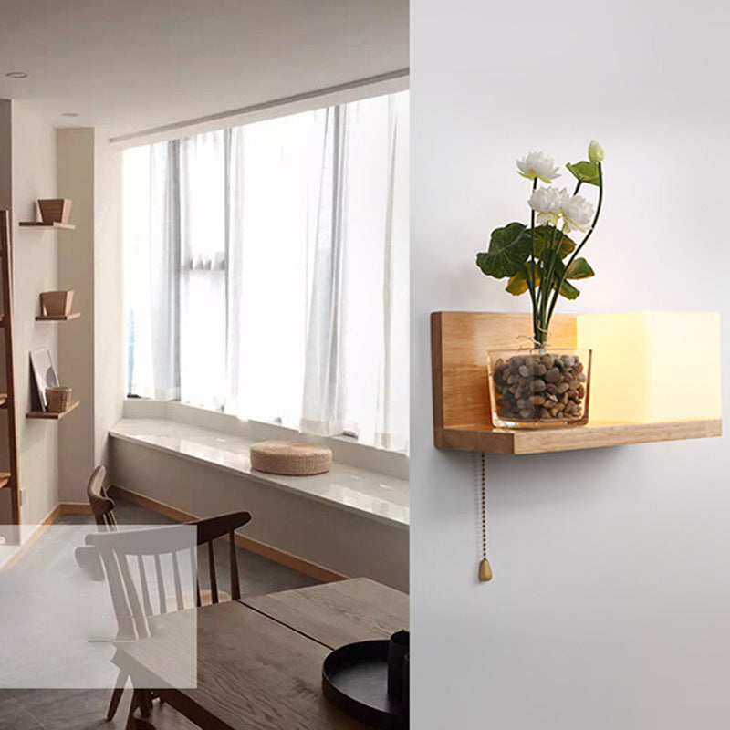 Luce da parete rettangolare di vetro in moderna lampada a parete singola in legno moderna, navi senza decorazioni