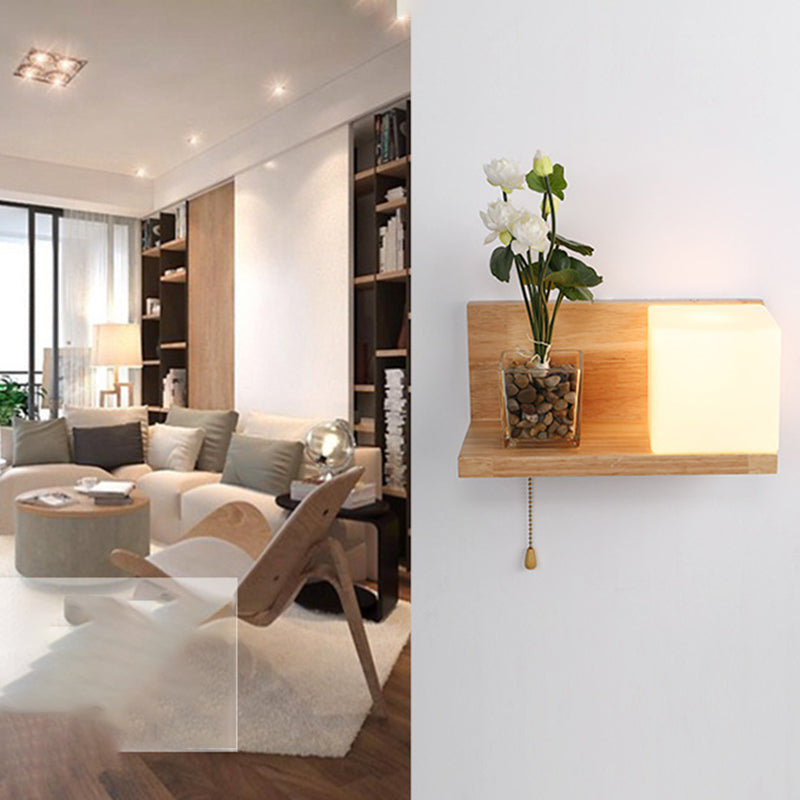Luce da parete rettangolare di vetro in moderna lampada a parete singola in legno moderna, navi senza decorazioni