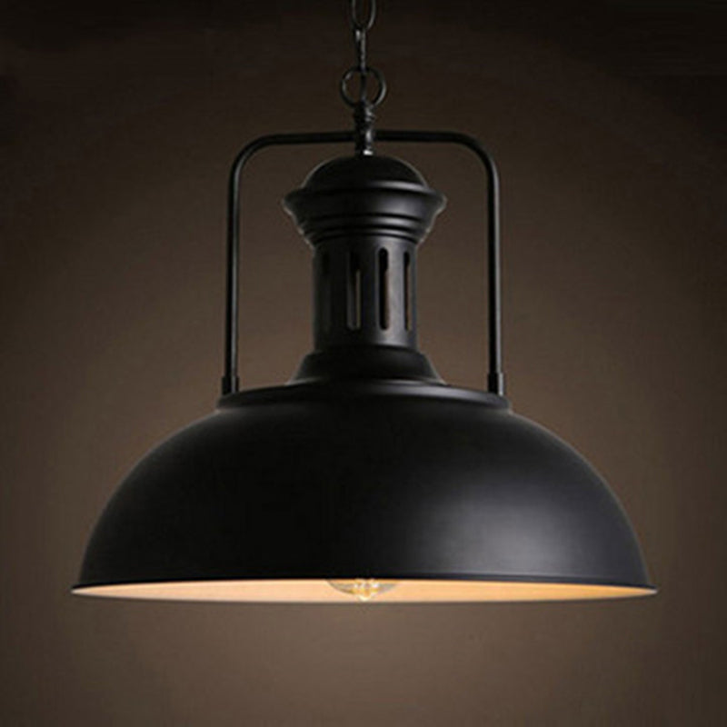 Industrial Vintage Single Pendant Light Lacquered Iron Dome Hanging Lamp for Commercial Place