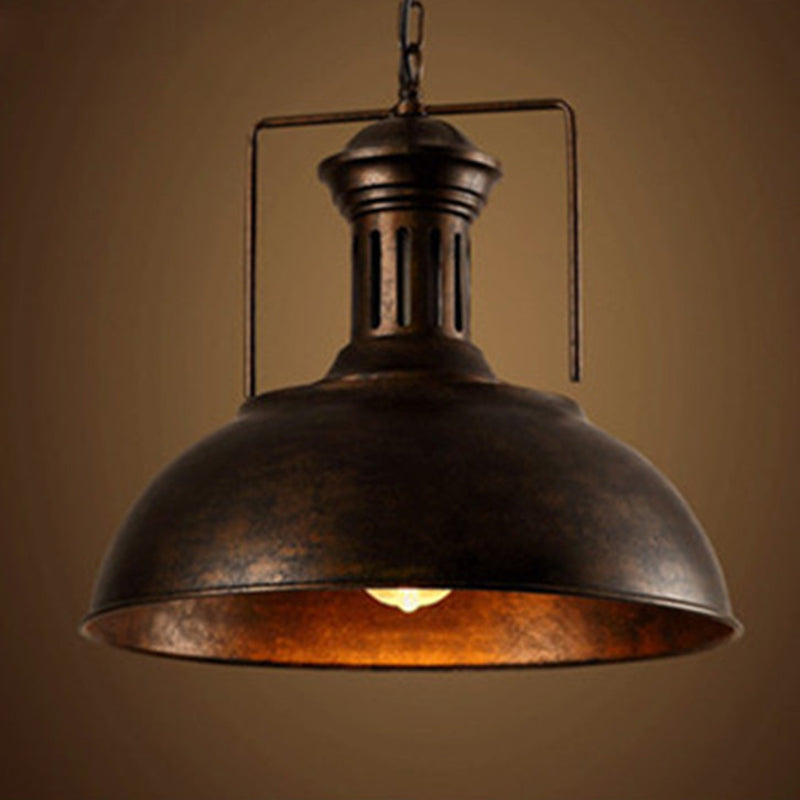 Industrial Vintage Single Pendant Light Lacquered Iron Dome Hanging Lamp for Commercial Place