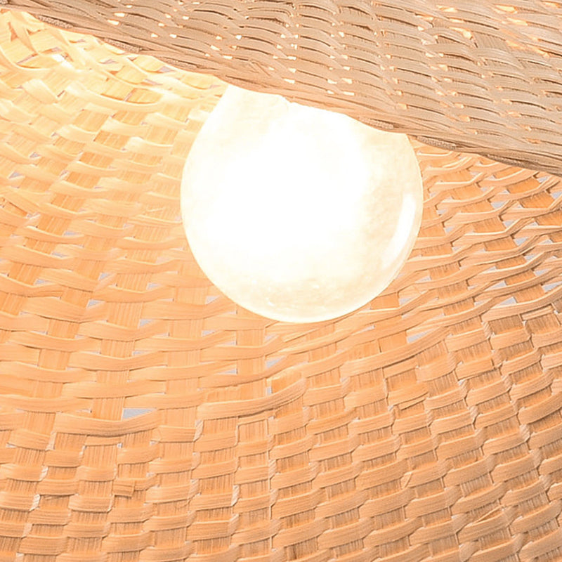 1-Light Beige Bamboo Suspended Lighting Fixture Chinese Pendant Light Kit