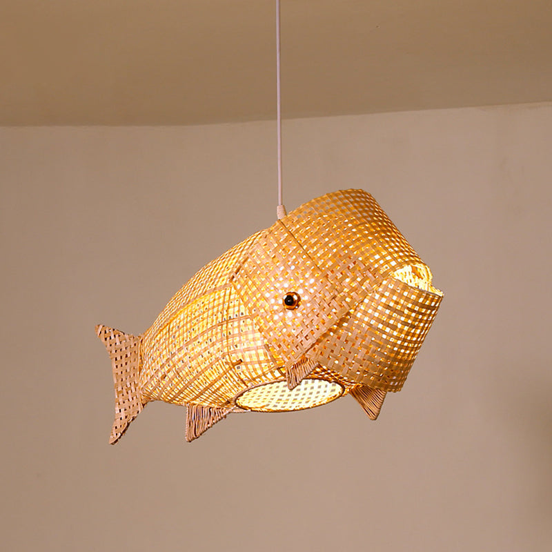 Bamboo Japanese Pendant Light Creative Fish 1-Light Hanging Ceiling Light