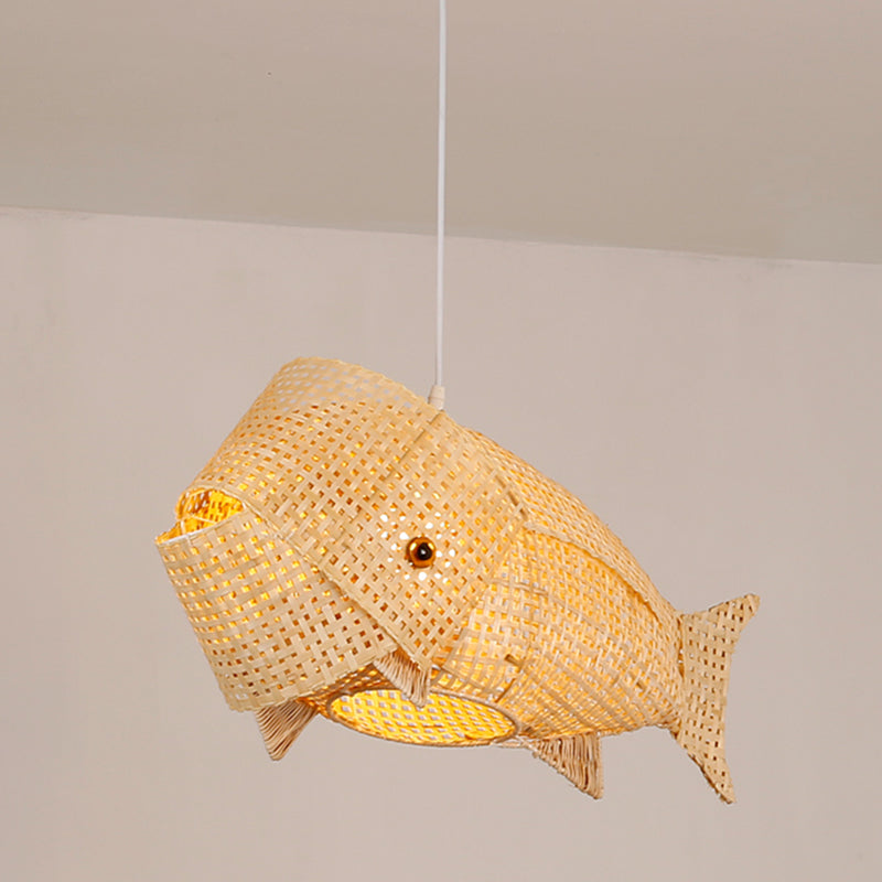 Bamboo Japanese Pendant Light Creative Fish 1-Light Hanging Ceiling Light