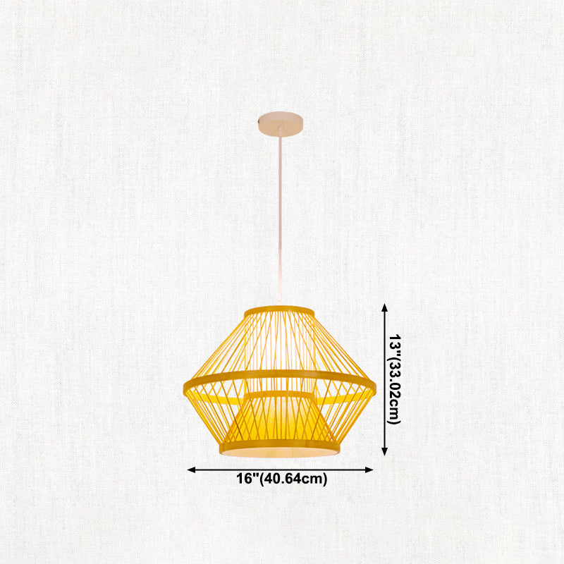 Bamboo Asia Pendant Light 1-Light Beige Geometric Hanging Ceiling Light
