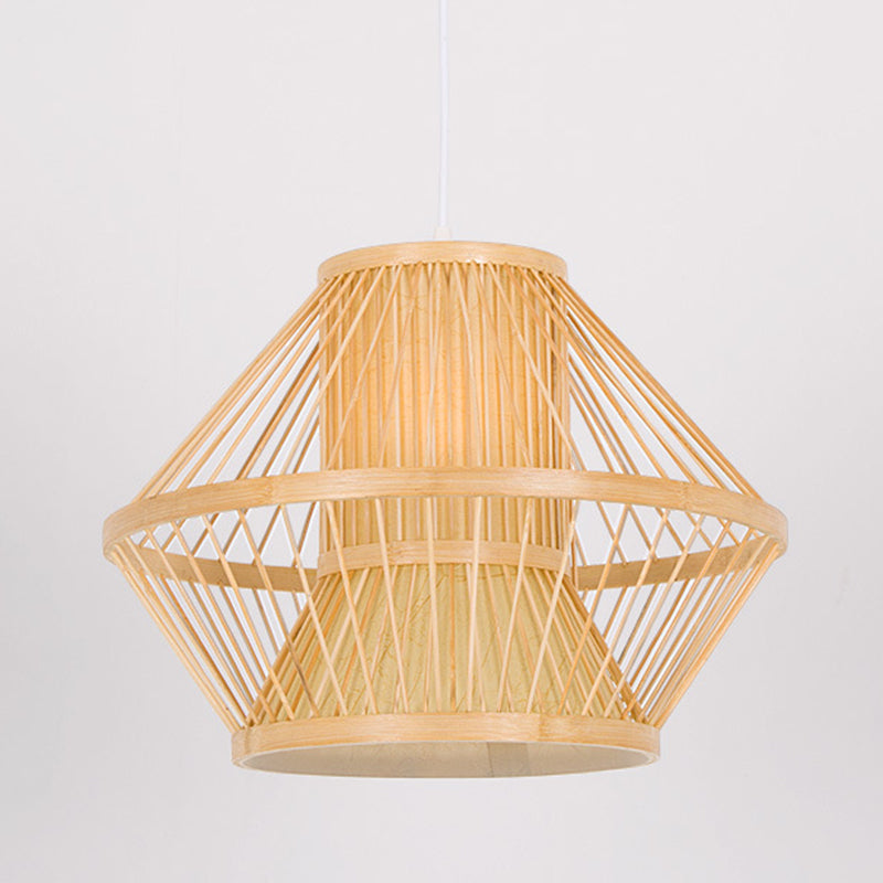 Bamboo Asia Pendant Light 1-Light Beige Geometric Hanging Ceiling Light
