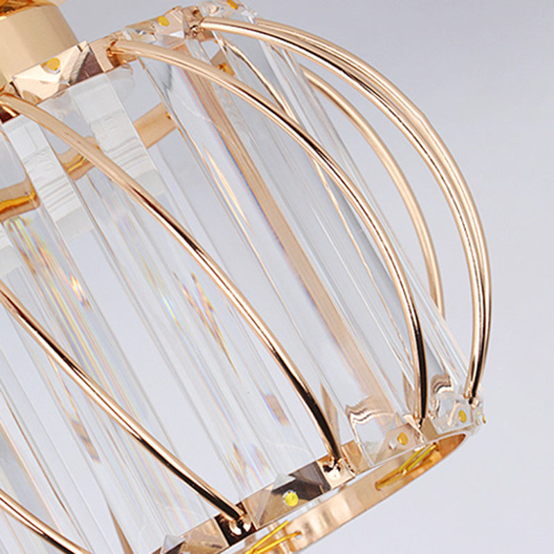 Crystal Round Ceiling Light Fixture Modern Style Ceiling Mount Light Fixture in Gold