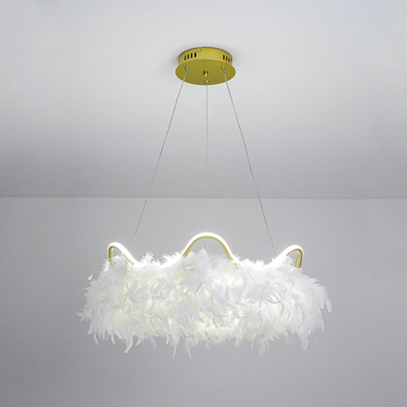 Verstellbare Kronleuchterleuchten moderner Kronleuchter -Anhängerlampe mit weißem Federschatten