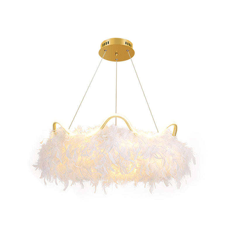 Verstellbare Kronleuchterleuchten moderner Kronleuchter -Anhängerlampe mit weißem Federschatten