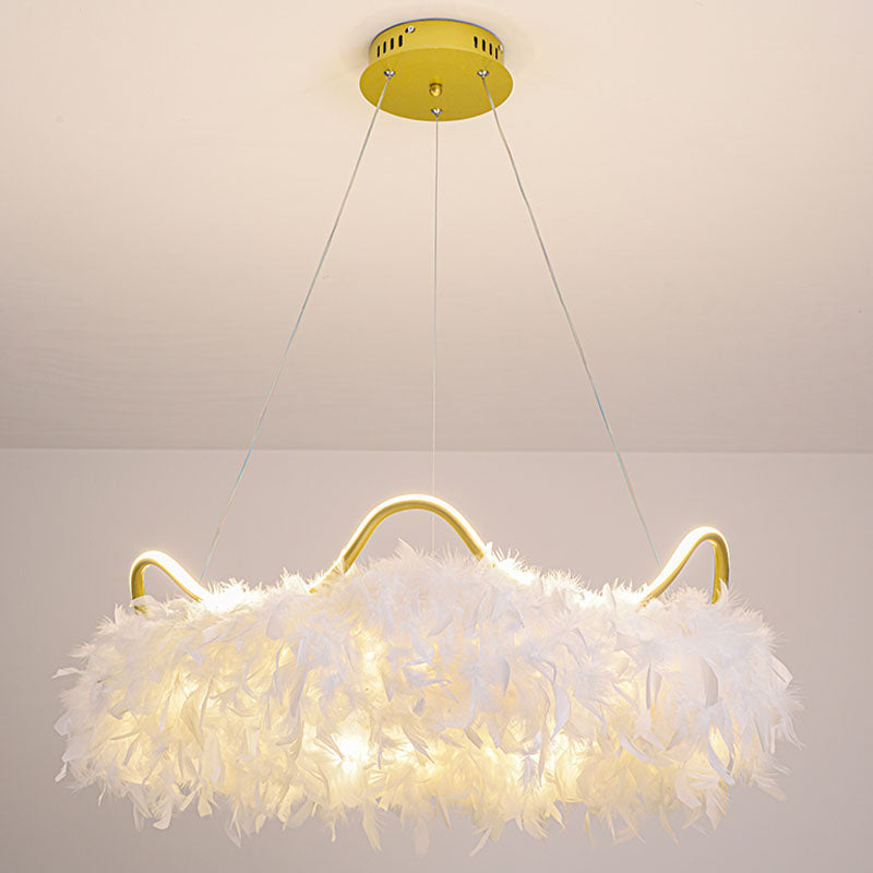 Verstellbare Kronleuchterleuchten moderner Kronleuchter -Anhängerlampe mit weißem Federschatten