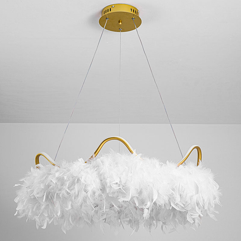 Verstellbare Kronleuchterleuchten moderner Kronleuchter -Anhängerlampe mit weißem Federschatten